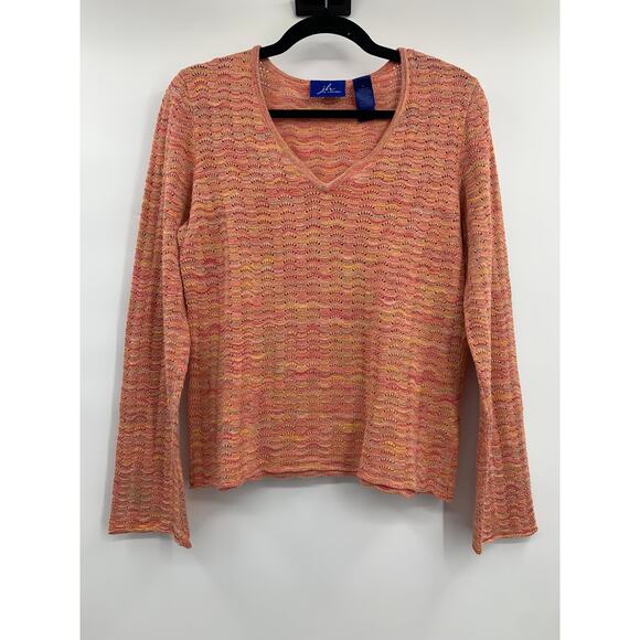 J.H Collectibles Womens Peach Multicolored Knitted Pullover Sweater Medium - Picture 6 of 7